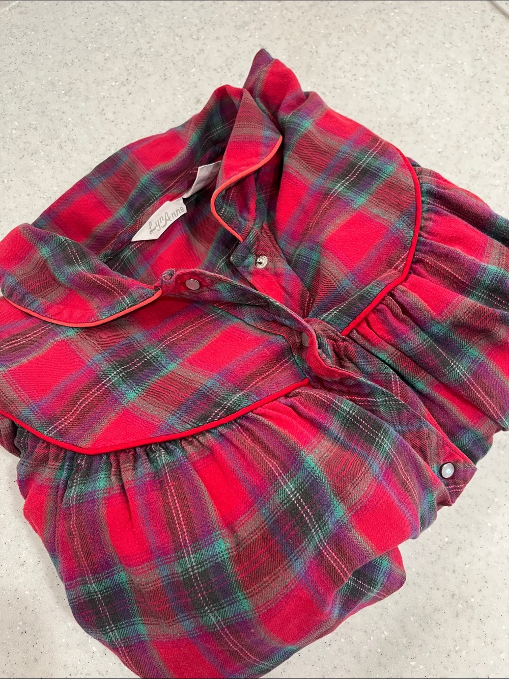 Vtg Lyn Anne Plaid Flannel Pearl Snap Robe Housecoat Nightgown 1X Hong Kong